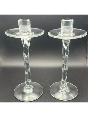 Clear Glass Twisted Stem Candlestick Holders // Set Of 2 // Elegant Design